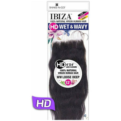 Shake-N-Go Ibiza 100% Virgin Human Hair 4" x 4" HD Wet & Wavy Lace Part Closure - Loose Deep 12"