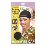 M&M Headgear Qfitt Wig Cap w/  Shea Butter & Olive Oil 5 pc, Black #801