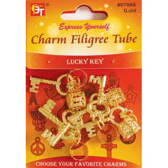 Beauty Town Charm Filigree Tube Lucky Key #07866 Gold