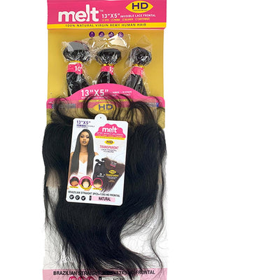 Janet Collection Melt 100% Virgin Remy Human Hair Bundle Weave - Brazilian Straight 3PCS + 13" x 5" HD Frontal