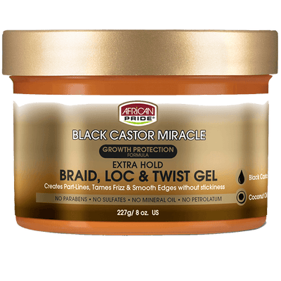 African Pride Black Castor Miracle Extra Hold Braid, Loc & Twist Gel 8 OZ