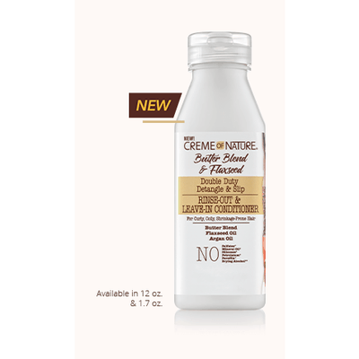 Creme of Nature Butter Blend & Flaxseed Double Duty Detangle & Slip Rinse-Out & Leave-in Conditioner 12 OZ