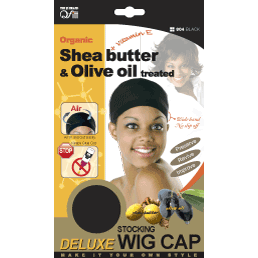 M&M Headgear Qfitt Wig Cap w/  Shea Butter & Olive Oil, Black #804