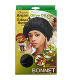 M&M Headgear Qfitt Bonnet Argan, Olive Oil & Shea Butter Treated, Black #827
