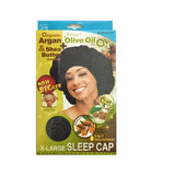 M&M Headgear Qfitt X-Large Sleep Cap w/ Argan, Olive Oil & Shea Butter, Black #823