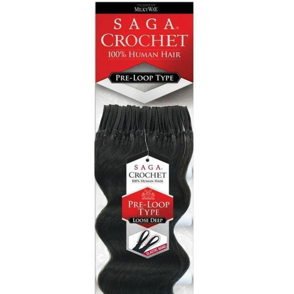 Saga Human Hair PreLoop Type Crochet Braid Loose Deep